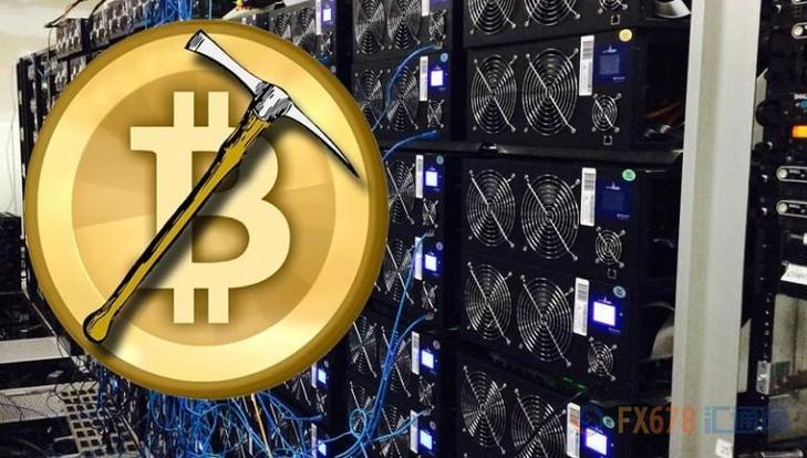 A vast mining farm with rows of active mining machines continuously processing transactions