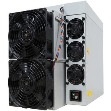 A detailed view of a high-performance mining rig optimized in a data center, showcasing advanced hardware components